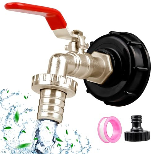 Niaetuto Robinet Cuve 1000l,Robinet Cuve IBC en Alliage d'aluminium,S60X6 Adaptateur de Réservoir IBC avec Adaptateur en Plastique,Robinet de Jardin pour d'adaptateur de Cuve (3/4'')