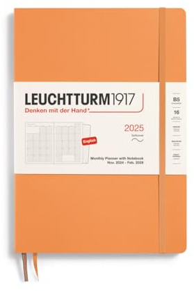 LEUCHTTURM1917 370709 Monatsplaner & Notizbuch Composition (B5) 2025, 16 Monate, Softcover, Apricot, Englisch