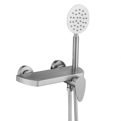 Badewannenarmatur Badewanne Wasserhahn Edelstahl Wandmontage Einhand Wannenbatterie Badewannen Armatur Mit Handbrause Badewanne Mischbatterie Duscharmatur, Gebürstetes