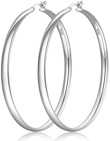 Senteria 5MM Creolen Silber 925 Groß Hypoallergen Ohrringe Silber Creolen Leichte Groß Breit Ohrringe 70MM