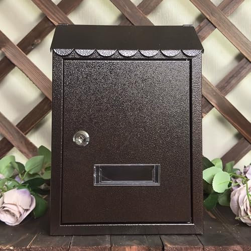 YZMJXNYY Wall Mounted Mailbox, Mailbox for Outside, Mailboxes, Large Capacity, Waterproof for Farmhouse Shed Fence Gate Outdoor, Practical with Lock(Bronze)