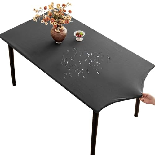 Thdsubb Tischdecke Milchseide Elastisch Tischdecken Wasserabweisend Garten Tischdecken Für Draußen (90x150 cm,Grau)