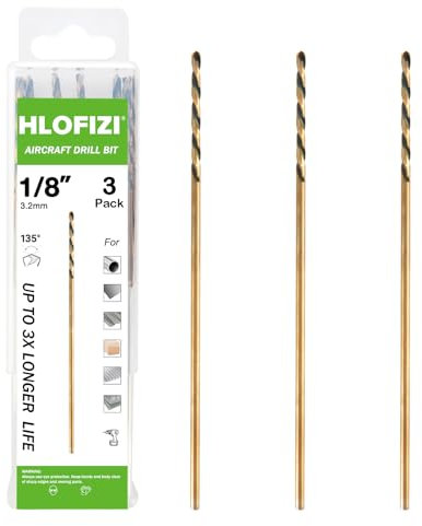 HLOFIZI 1/8 x 8 Inch Extra Long Drill Bits (3 Pack), Aircraft Drill Bit Black and Gold M2 HSS for Wood, Plastic, Thin Metal Sheet