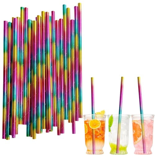 100 cannucce di carta biodegradabili – Cannucce arcobaleno per succhi di frutta, caffè, cocktail freddi, accessori per compleanni, matrimoni, spose/baby shower