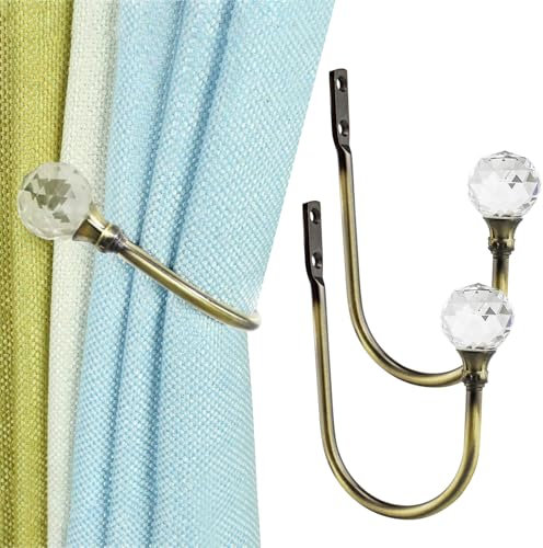 Coolnice 2 Pezzi Ganci Fermatende Decorativi Tenda Ganci Fermatende,a Muro Ganci a U Fermatenda, Diamante di Cristallo Metallo Supporto, per Soggiorno Camera da Ufficio Sala da Pranzo-Bronzo Antico