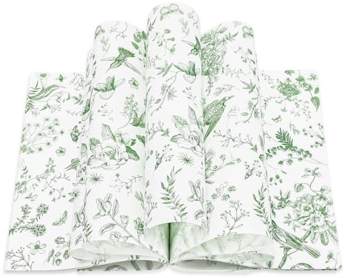JarThenaAMCS 150Pcs Green Floral Wax Paper Chinoiserie Bird Flower Deli Paper Sandwich Wrap Paper Tissue Waterproof Oil-Proof Picnic Liner for Party Kitchen Supplies, 9.8 x 8.3 Inch