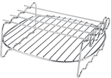 Bandeja para Hornear Brochetas de Doble Capa, Rejilla para Barbacoa de Acero Inoxidable para Freidora de Aire, Fácil de Limpiar y Apta para Lavavajillas, Versátil con Horno