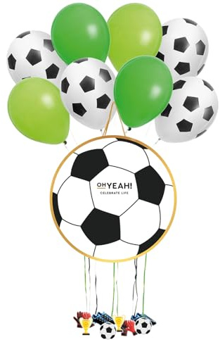 OH YEAH - Piñata Balón Fútbol Cumpleaños Grande Ø 43 cm + Set Globos Futbol 30cm - Decoración Fiestas Infantiles - Piñatas Grandes para Rellenar - Juguetes y Chuches - FÁCIL DE RELLENAR