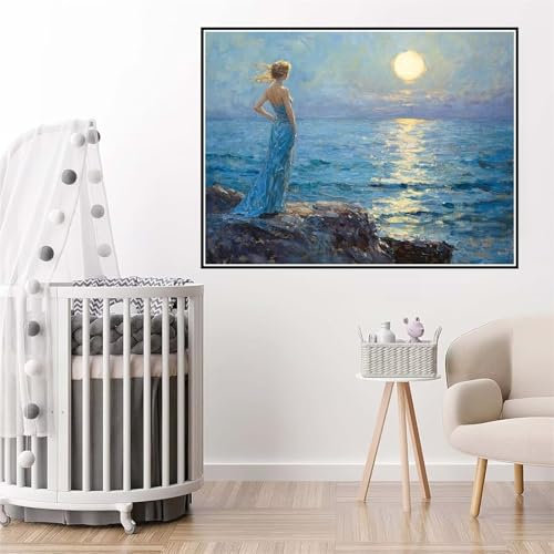 Malen Nach Zahlen Erwachsene Frau Malen Nach Zahlen Meer paint by numbers Kinder-AnfäNger, DIY Handgemalt Ölgemälde Knitterfreie Leinwand mit 3 Pinsels und Acrylfarbe set Geschenkideen 80x100cm l-669