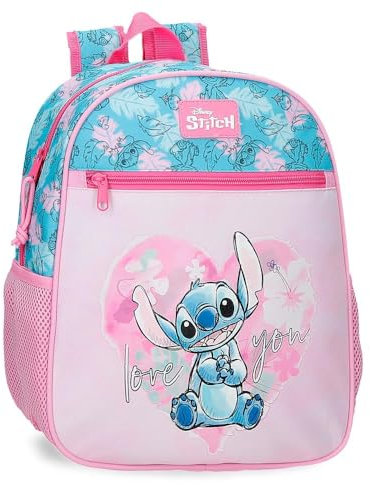 Disney Heart Stitch Zaino per bambini, zaino per la scuola, realizzato in poliestere, tasche laterali, spalline larghe regolabili, maniglia superiore per appenderla, sistema magic Fix., Rosa, Taglia