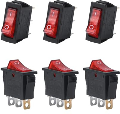 APIELE Lot de 6 interrupteurs à bascule lumineux KCD3-101N avec 250 V - Interrupteur rocker unipolaire - 2 positions
