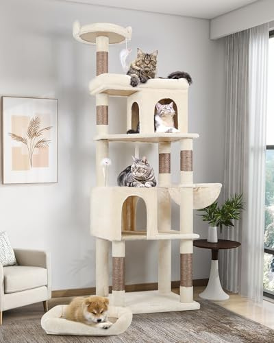Globlazer S72 Kratzbaum XXL 183 cm mit Mehrere Liegefläche für Große Katzen | Katzenbaum Große Katzen Stabil mit 2 Katzenhaus, Abnehmbares Katzenbett Plattform Aktivitätskratzbäume für 2/3/4 Katzen Innen