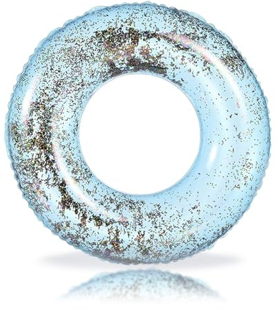 70cm Schwimmring mit Glitzer Hellblau für Kinder 5-10 Jahre,Pool Ring Schwimmreifen Aufblasbar Ring,Aufblasbar Schwimmen Rings für Mädchen Jungen Schwimmbad Wasser Outdoor Spielzeug Party Zubehör