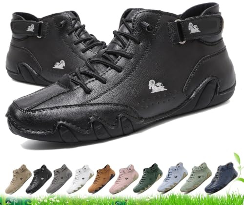Vogldeck Herr Dam Vattentäta Andningsbara Ortopediska Skor - Utomhus Handgjorda Barfota Vandring Beck Skor Lätta Casual Chukka Stövlar for Vandring, Arbete & Vardagsbruk(Black,42 EU)