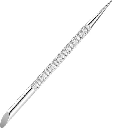 Nagelhautschieber aus Edelstahl, Punktierstift, Nagelpflege-Werkzeug, doppelseitiger Maniküre-Stick, Nagelhautentferner, Glas, Nagelhautschieber, Werkzeuge, Sticks (Silber, 12 cm lang)