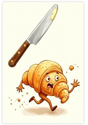 NFDVFHFRQ Poster su tela con croissant che corre fuori dal coltello, decorazione per camera da letto, ufficio, stanza, regalo, 30 x 45 cm