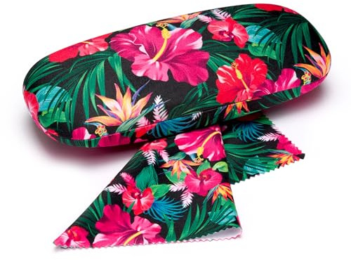 FEFI - Hardcase Brillenetui FLOWER mit samtig weichem Bezug + passendem Mikrofasertuch