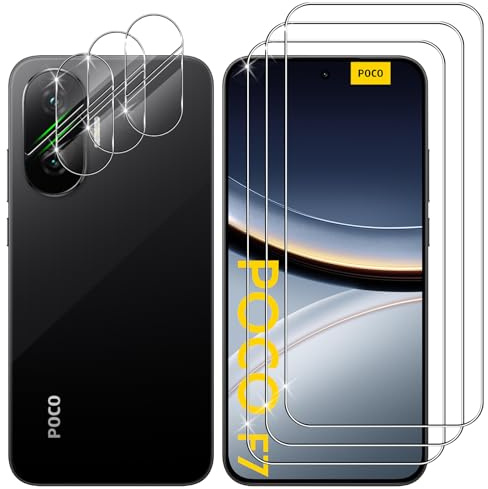 Lutree für Xiaomi Poco F7 für Panzerglas Schutzfolie, 3+3 Stück Schutzglas + Kameraschutz Folie, 9H Härte HD Anti- Kratzer Bläschenfrei Displayfolie Displayschutz