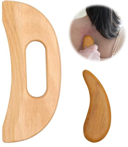 Massagegerät aus Holz, Gua Sha Set Lymphdrainage Massagegerät, Gua Sha Stein & Massage Werkzeug 2-teiliges Gua Sha Körper-Set für Gesicht & Körper Body Guasha zur Lymphdrainage & Entspannung