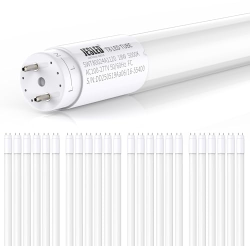 JESLED 24 Pack 4FT T8 LED Bulbs,18W 2400LM 5000K Led Tube Light,Plug and Play or Ballast Bypass,Hybrid Type A+B T10 T12 Fluorescent Bulbs Replacement,Single or Double End Powered,ETL