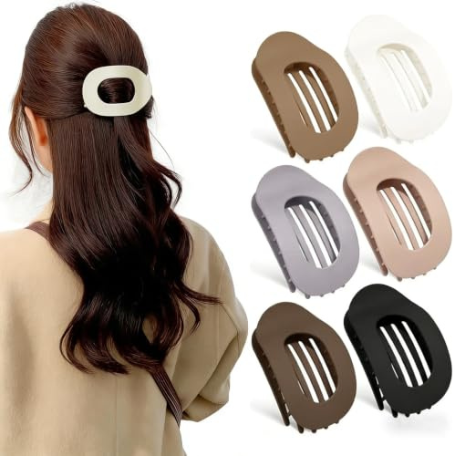 6 PCS Flat Claw Clips for Women, Curved Strong Hold Duckbill Hair Clips for Lying, Driving, Matte Flat Hair Clips for Thick Thin Hairs, Hair Accessories for Women and Girls