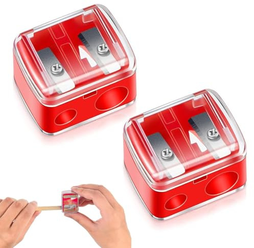 QEDBOJE 2 Piezas Sacapuntas Universal para Maquillaje, Afilador de Cosméticos con Cuchillas de Precisión, Compacto y Portátil para Kajal, Lápiz de Cejas, Perfilador de Labios, Delineador (Rojo)