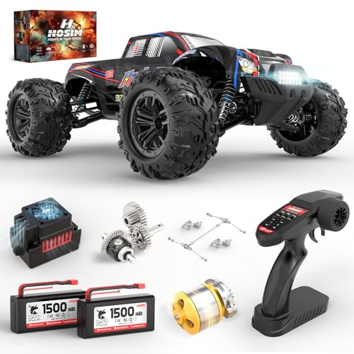 Hosim Ferngesteuertes Auto 1:10, 60 km/h Bürstenlos Schnell RC Auto für Erwachsene & Jungen, 4WD Offroad Monstertruck, 40+ Min Spielzeit mit 2 Akkus, IPX6 Wasserdicht Profi RC Car ab 8 Jhre