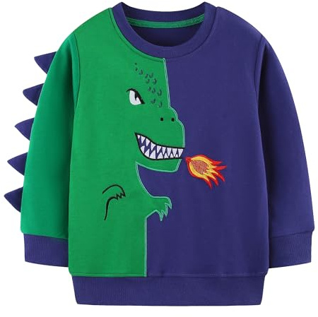 Tokeya Pojkar sweatshirts bomull långärmad jumper söt djur t-shirt rund hals vardagsbruk barnkläder mjuk komfort varm pullover toppar för sport utomhus pojke kläder 2-7 år, marinblå, 5-6 år