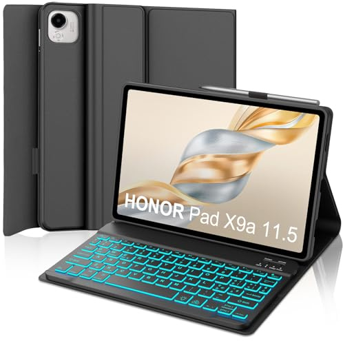 IVEOPPE Tastiera per HONOR Pad X9a 11.5 Pollici 2025 | Cover Keyboard 7 Colori Illuminato Magnetico Staccabile, Italiano QWERTY, Custodia Tastiera Senza fili Bluetooth, Nero