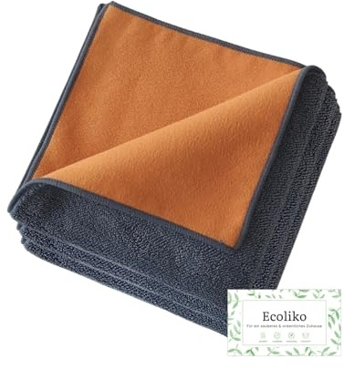 Ecoliko Lederpflegetücher [3er] zur sanften Lederreinigung, weich & kratzfrei, ideal als Mikrofaser Putztuch & Poliertuch für Leder Couch | Autositz | Handtasche, 2-in-1 Design, 30×30 cm