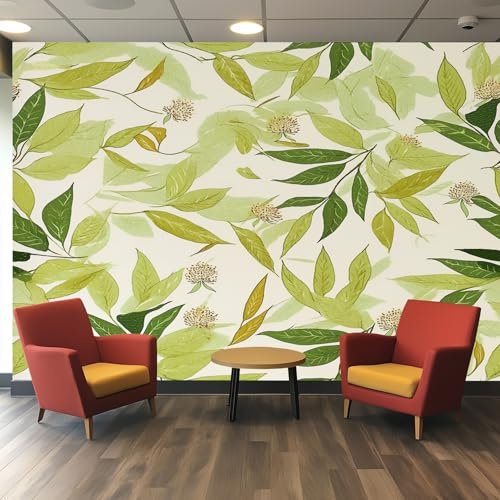 Generisch Vlies Fototapete Grün Blätter 280x200 cm, Tapete Grün Tapeten Vliestapete Wohnzimmer Pflanzen Botanisch Blatt Schlafzimmer Wandtapete Ornamente Mustertapete W&34