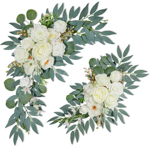 NKLTD Wedding Arch Flowers (2pack),Flower Arch Stand,Flower Garland,for Wedding Outdoor Decorations Floral swags and Garlands Chair Decorations etc isle Decor,Reusable.（White）