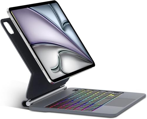 Per iPad Air 11 M4 2026/M3 2025/M2 2024 e Pro 11/Air 5/4 Gen Magic Keyboard | Retroilluminazione a 7 Colori Cover Tastiera Wireless Portatile con Supporto Flottante e Trackpad per Ufficio/Studio, Nero