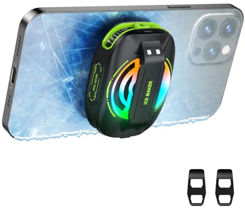 Basics - Dispositivo di raffreddamento magnetico per telefono, ventilatore di raffreddamento USB a basso rumore, con controllo intelligente della temperatura, luce RGB, anello magnetico e clip (green)