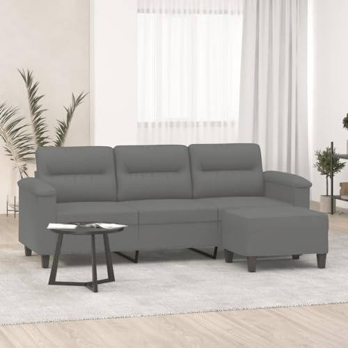 NIVVHOH 3-Sitzer Sofa mit Hocker Dunkelgrau 180 cm Mikrofasergewebe Wohnlandschaft für Plaudern und Fernsehen
