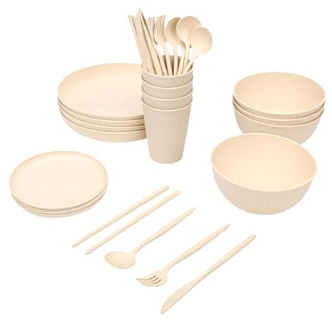 MENDUNER Set di Stoviglie Infrangibili per 4 Persone, Piatti Riutilizzabili, Ciotole, Tazze e Posate, Lavabili in Lavastoviglie e Adatti Al Microonde, Viaggi, Campeggio, Picnic, Feste in Casa