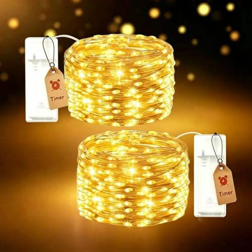ZingBox Lichterketten Batterie, 1m 10LEDs Innen Lichterketten mit Timer | Klein Mini Innen Lichterkette für Weihnachten, Schlafzimmer, Party, Hochzeit, DIY Deko (2 Stück, Warmweiß)