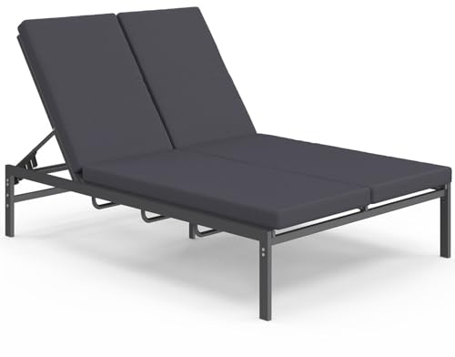 IDMarket - Lettino da Giardino Doppio reclinabile, in Acciaio con Materasso Grigio Antracite