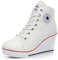 Padgene Women's Canvas Wedge Trainers Ladies Lace Up Side Zip High Top Ankle Boots Sneaker Pump Sport Shoes White