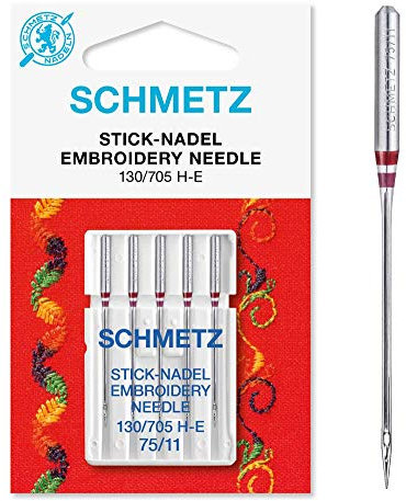 SCHMETZ Nähmaschinennadeln 5 Stick-Nadeln | 130/705 H-E | Nadeldicke: 75/11