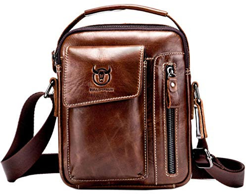 Xieben Vintage Leder Schulter Umhängetasche für Herren Frauen Casual Business Aktentasche Cross Body Pack Tote Handy Handtaschen Sling Brust Tasche Kaffee