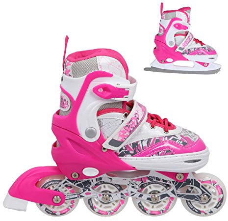 Nils Extreme Inline Skates 2in1 - Schlittschuhe für Kinder und Erwachsene - Inliner mit ACEB7-Lager - Verstellbare Größe 39-42 - Dunkelpink