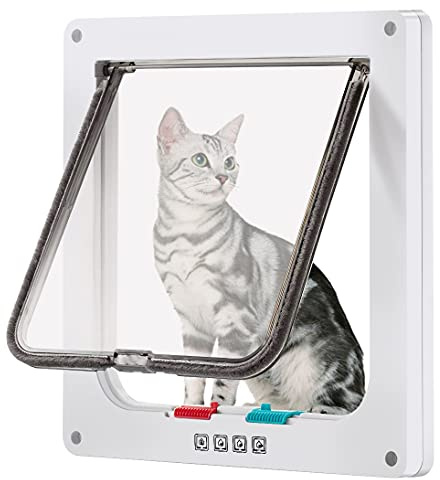CEESC Large Cat Door (Outer Size 11 x 9.8), 4 Way Locking Cat Door for Windows & Sliding Glass Door, Weatherproof Cat Flap Door for Cats & Doggie with Circumference < 24.8
