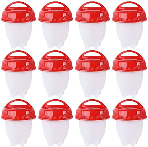 12PCS Eierkocher Eierkocher ohne Schale Silikon Eierkocher Set Eierbecher zum Kochen von Eiern Antihaft-Eierpochierer für weiche und hart gekochte Eier ohne Schale Eierkocher