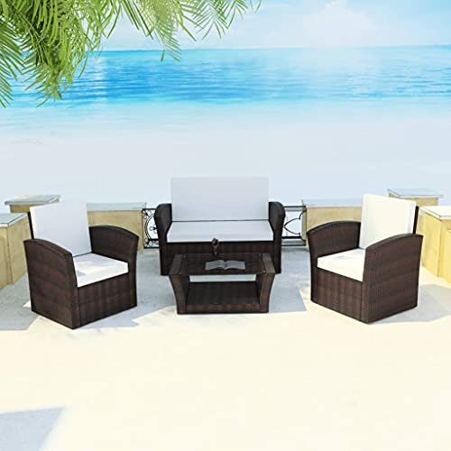 YITHOPI 4-TLG Polyrattan Lounge Rattan Garten Möbel Set mit Sofa und Sessel Gartenlounge Essgruppe mit Tisch Braun für Balkon drinnen und draußen,Terrasse, Garten, Balkon, Pool