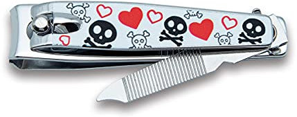 3 Claveles - Tagliaunghie manicure con lime, taglia unghie mani, decorato, collezione Skull Lover, acciaio al carbonio, 6 cm | Professionale qualità altissima