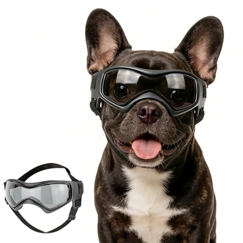 NAMSAN Dog Goggles for Small to Medium Dogs, Dog Sunglasses UV Protection for Medium Dogs Outdoor Cycling Driving, Small Doggy Glasses Dog Eye Protection, Anti-Fog Windproof, Adjustable, Cool Black