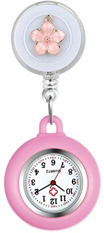 Avaner Krankenschwester Uhr Schwesteruhr Analog Quarzwerk Pflegeruhr Ansteckuhr mit Clip Hanging Medical Taschenuhr FOB-Uhr mit Silikonhülle Blumen Smiley Gesicht für Krankenschwester Arzt Doktor