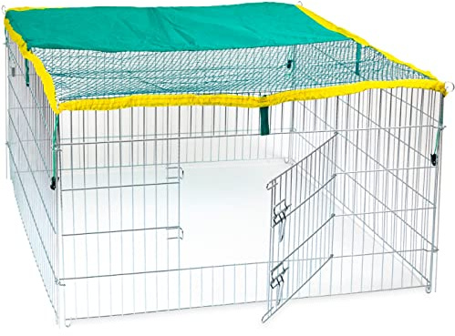 VOSS.pet Kleintiergehege, Freilauf 111x111x65cm für Kaninchen, Meerschweinchen Auslauf - mit Sonnenschutz