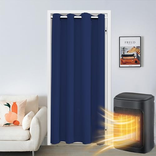 SK Studio Türvorhang Blickdicht Thermo Gardinen Vorhang mit Ösen Thermovorhang Kälteschut Wärmeisolierend für Schlafzimmer Tür Schrank Vorhang Navy blau, 86x203cm | Kälteschut Wärmeisolierend Tür Gardinen für Haustür Wohnzimmer Schlafzimmer, blau, 86x203cm